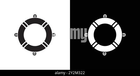 Lifebuoy ring icon Black line art vector in black and white outline set collection sign Stock Vector