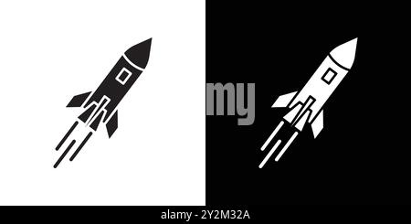 Rocket icon Black line art vector in black and white outline set collection sign Stock Vector