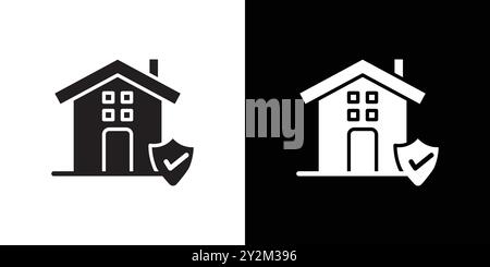 Home security icon Black line art vector in black and white outline set collection sign Stock Vector