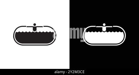 Man relaxing in jacuzzi icon Black line art vector in black and white outline set collection sign Stock Vector