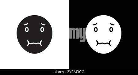 Nauseated emoji icon Black line art vector in black and white outline set collection sign Stock Vector
