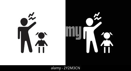 Parents scolding child icon Black line art vector in black and white outline set collection sign Stock Vector