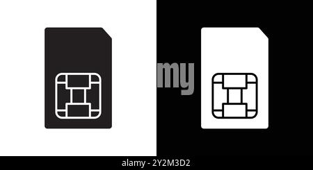 Sim card icon Black line art vector in black and white outline set collection sign Stock Vector