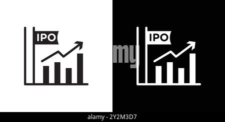 IPO Initial public offering icon Black line art vector in black and white outline set collection sign Stock Vector