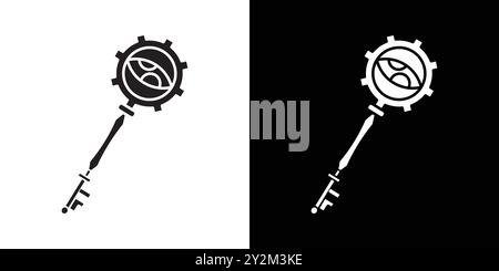 Magic Key icon Black line art vector in black and white outline set collection sign Stock Vector