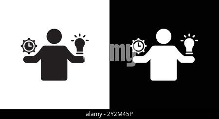 Productive man icon Black line art vector in black and white outline set collection sign Stock Vector