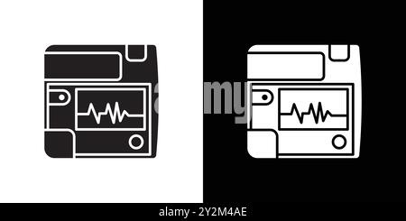 Rescue defibrillator icon Black line art vector in black and white outline set collection sign Stock Vector