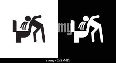 vomiting in bathroom icon Black line art vector in black and white outline set collection sign Stock Vector
