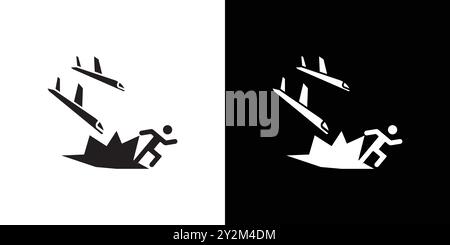 war Refugee icon Black line art vector in black and white outline set collection sign Stock Vector
