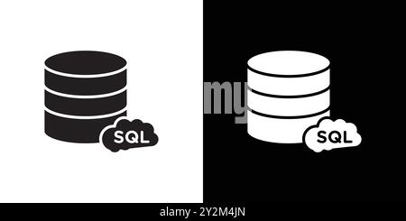 SQL server icon Black line art vector in black and white outline set collection sign Stock Vector