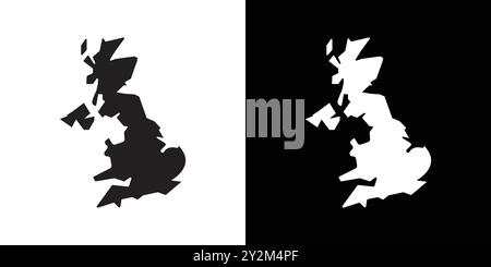 United Kingdom map icon Black line art vector in black and white outline set collection sign Stock Vector