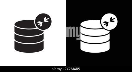 Shrink database icon Black line art vector in black and white outline set collection sign Stock Vector