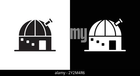 Space observatory icon Black line art vector in black and white outline set collection sign Stock Vector