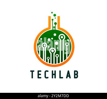 tech lab logo, circuit lines with flask icon, icon design, isolated on ...
