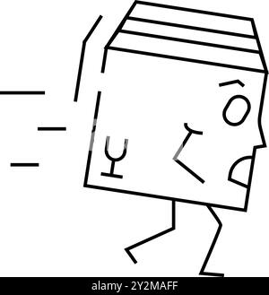 run cardboard box character line icon vector. run cardboard box ...