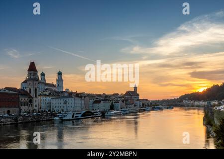 Sunset above the old town of Passau, Bavaria Germany Stock Photo