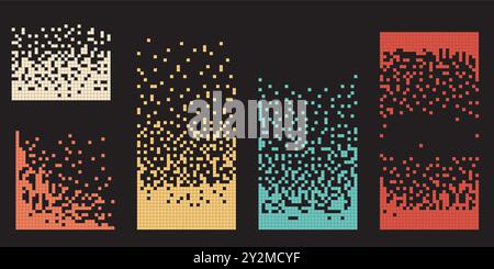Pixel disintegration background. Decay effect. Dispersed dotted pattern. Concept of disintegration, pixel mosaic textures with simple square particles Stock Vector