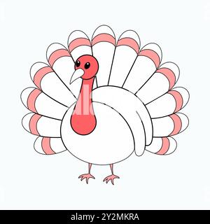 A cute cartoon-style vector illustration of a turkey with red and white feathers, ideal for Thanksgiving designs and holiday-themed content... Stock Vector