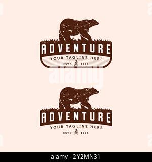 Set of Adventure Vintage Logo Vector Illustration Design. Hand Drawn Outdoor Logo Badge Template Design. Old Vintage Outdoor Adventure Logo Concept Stock Vector