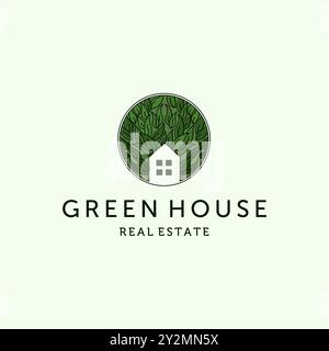 Nature House Logo Vector Illustration Design. Modern Real Estate Logo Template Design. Green House and Leaf Logo Design Inspiration Stock Vector