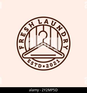 Hanger Laundry Minimalist Line Art Logo Vector Illustration Design. Clothes Hanger Monoline Logo Badge Template Design. Simple Modern Fresh Laundry Stock Vector