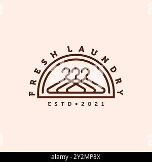 Hanger Laundry Minimalist Line Art Logo Vector Illustration Design. Clothes Hanger Monoline Logo Badge Template Design. Simple Modern Fresh Laundry Stock Vector