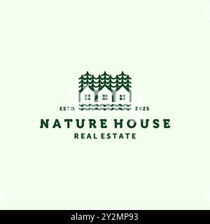 House Line Art Modern Logo Illustration Design. Simple Modern Minimalist House Logo Template Design. Creative Nature House Logo Inspiration Design Stock Vector