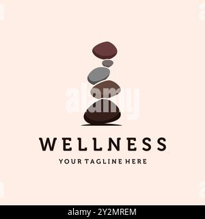 Balanced Stone or Balancing Rock Logo Vector Illustration Design. Vintage Hand Drawn Rock Balancing Logo Template. Simple Modern Minimalist Balancing Stock Vector