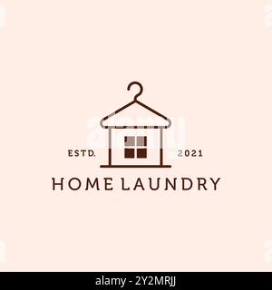 Hanger Laundry Minimalist Line Art Logo Vector Illustration Design. Clothes Hanger Monoline Logo Badge Template Design. Simple Modern Fresh Laundry Stock Vector