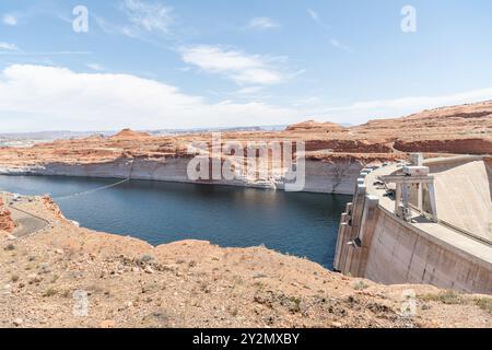 Glen Canyon Dam holding back Lake Powell on the Colorado River, Arizona, United States Stock Photo