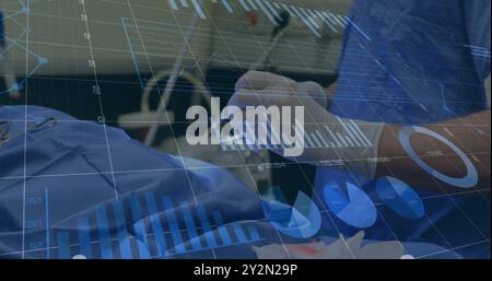 Image of statistics and data processing over caucasian male surgeon Stock Photo