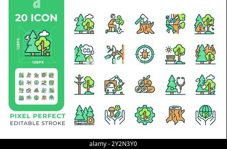 Tree services RGB color icons set Stock Vector