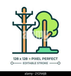 Power lines and trees RGB color icon Stock Vector