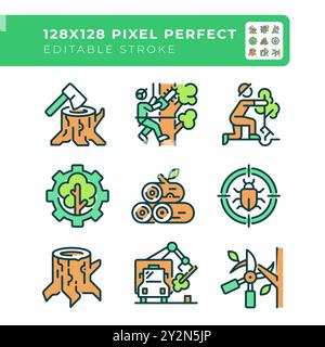 Forestry industry RGB color icons set Stock Vector