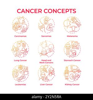Cancer red gradient concept icons Stock Vector