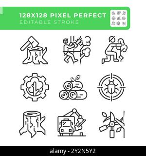 Forestry industry linear icons set Stock Vector