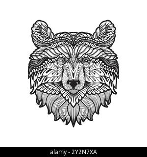 Grizzly bear zentangle arts isolated on white background Stock Vector