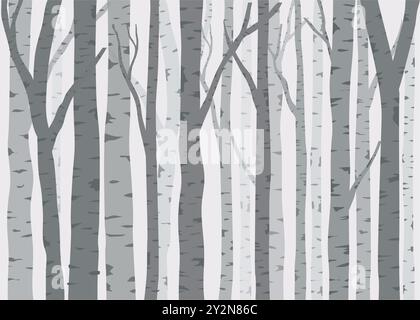 seamless pattern with birch trees. Design element for wallpapers, web site background, fabric print, Vector illustration. Stock Vector