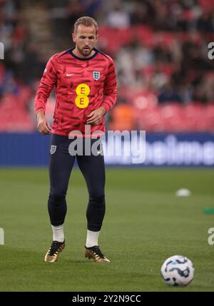 Harry Kane of England seen warming up in gold boots to mark his 100th England match - England v Finland, UEFA Nations League, Wembley Stadium, London, UK - 10th September 2024 Editorial Use Only Stock Photo