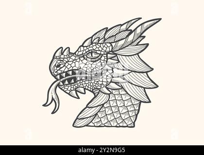 Hand drawn dragon head vector illustration Stock Vector