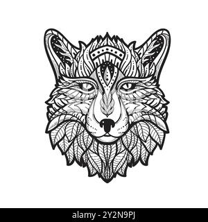 hand drawn Fox head zentangle arts isolated on white background. Vector illustration Stock Vector