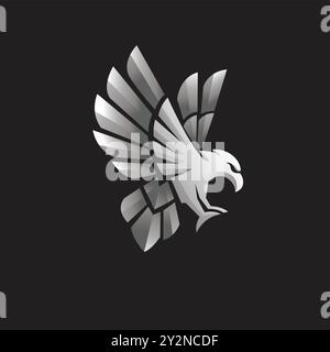 bird symbol design with metal style . silver hawk design template . fly silver eagle bird design template Stock Vector