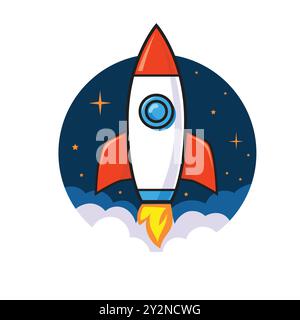 Creative rocket logo design vector illustration. rocket logo technology, space cosmos logo Stock Vector
