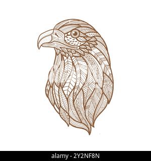 hand drawing Ethnic patterned eagle head illustration Stock Vector