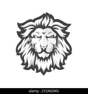 lion head mascot black and white color vector illustration Stock Vector