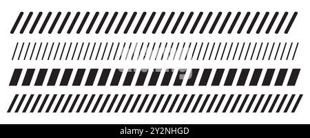 Slash line border, diagonal lines. Divider strip Tilt strip geometric abstract border. Diagonal grid. Geometric dashed tape. Vector illustration Stock Vector