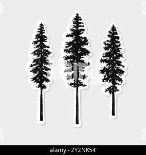 Pine tree sticker on white background illustration Stock Vector