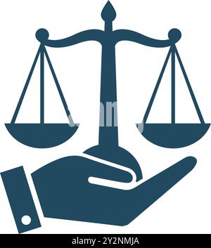 Law firm logo design. Balance scale on a hand. Stock Vector