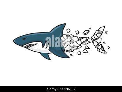 abstract shark vector burs out of geometry illustration Stock Vector
