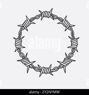 Barbed wire graphic sign. Frame circle from barbed wire. Symbol of not freedom. Vector illustration Stock Vector